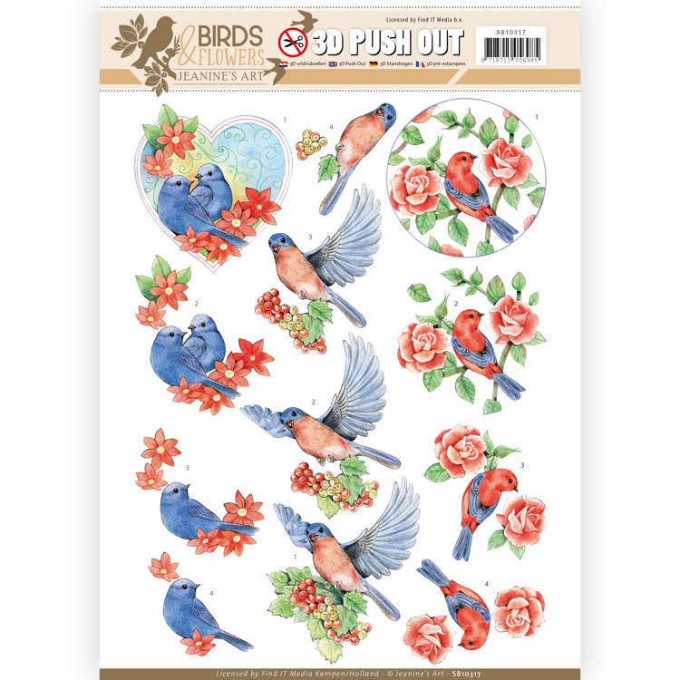 Blue Birds - Birds and Flowers 3D-Push-Out Jeanine's Art