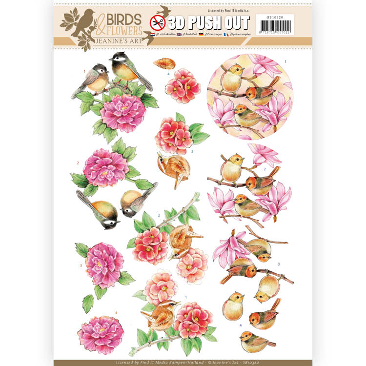 Pink Birds - Birds and Flowers 3D-Push-Out Jeanine's Art