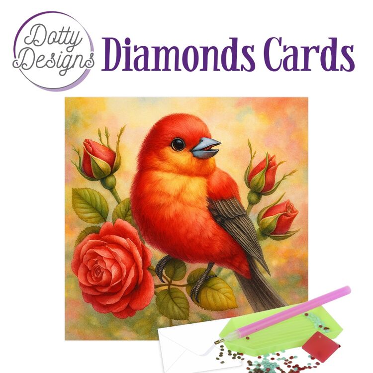Doty Designs Diamond Cards - Scarlet Rose Songbird