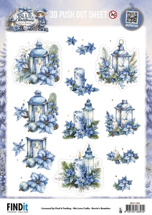 3D-Pushout-Bogen – Berries Beauties – Blue Christmas – Weihnachtslaternen