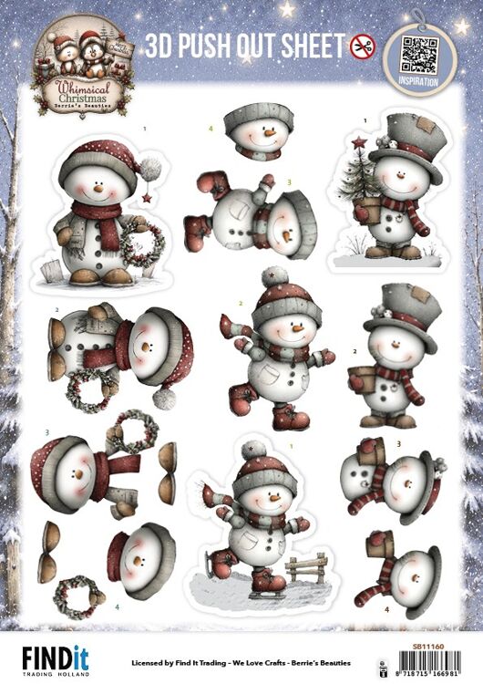 3D-Pushout-Bogen – Berries Beauties – Whimsical Christmas – Schneemänner