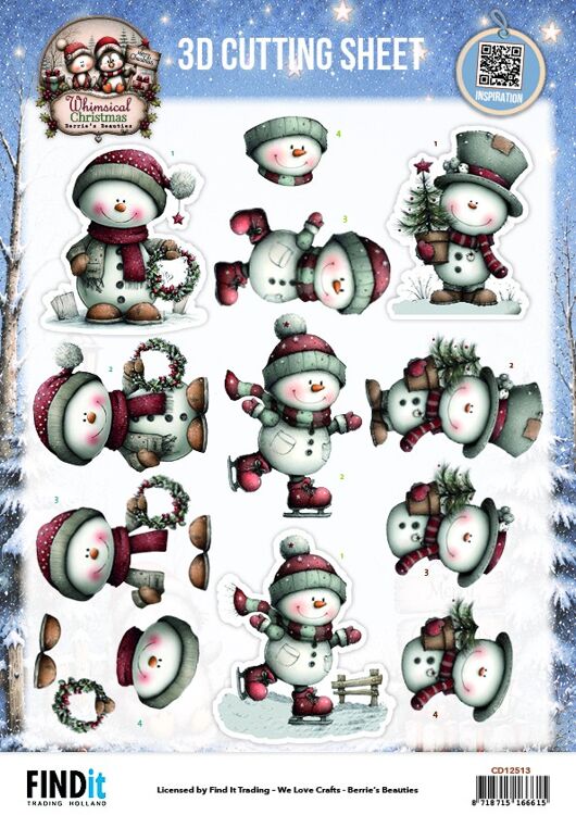 3D-Stanzbogen – Berries Beauties – Whimsical Christmas – Schneemänner