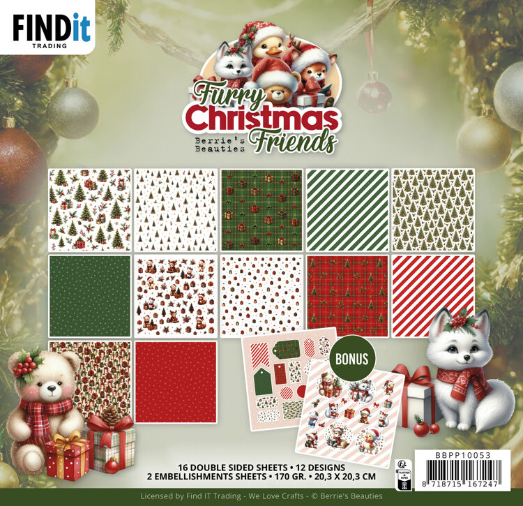 Paperpack - Berries Beauties - Furry Christmas Friends 20 x 20 cm