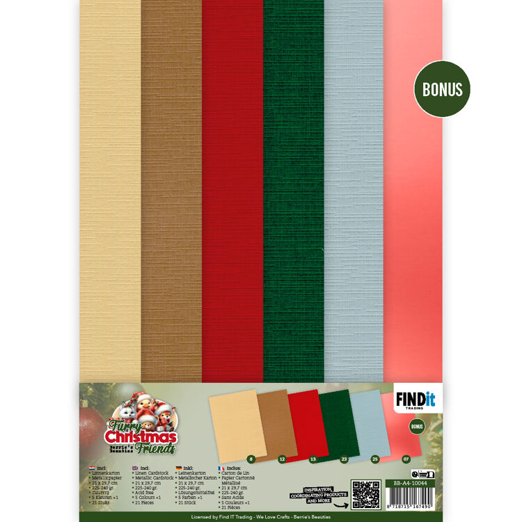 Linen Cardstock Pack - Berries Beauties - Furry Christmas Friends - A4