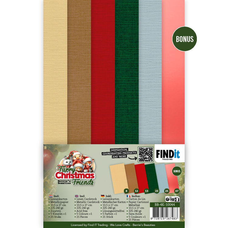 Linen Cardstock Pack - Berries Beauties - Furry Christmas Friends - 4K