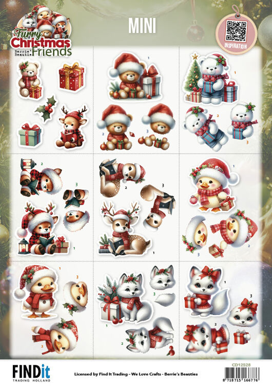 Cutting Sheet - Berries Beauties - Furry Christmas Friends - Mini