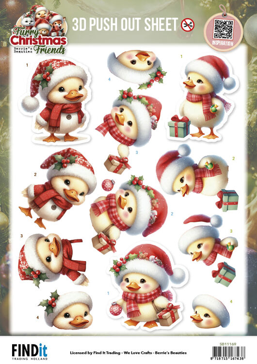 3D Pushout Sheet - Berries Beauties - Furry Christmas Friends - Christmas Funny Duck