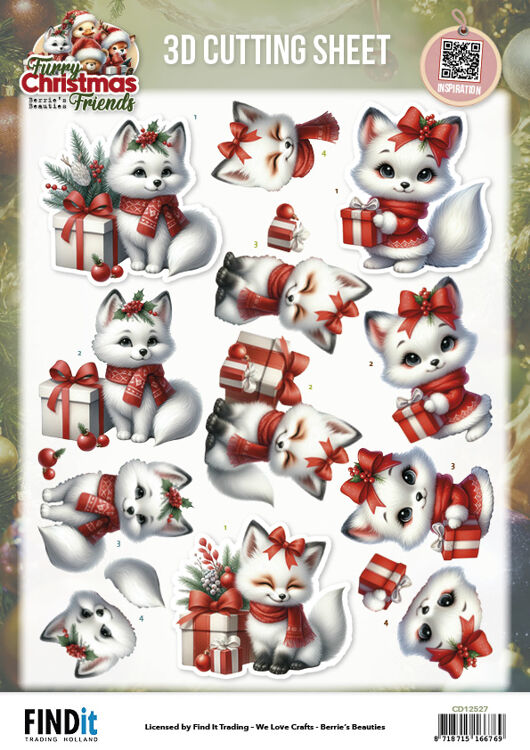 3D Cutting Sheet - Berries Beauties - Furry Christmas Friends - Christmas White Fox