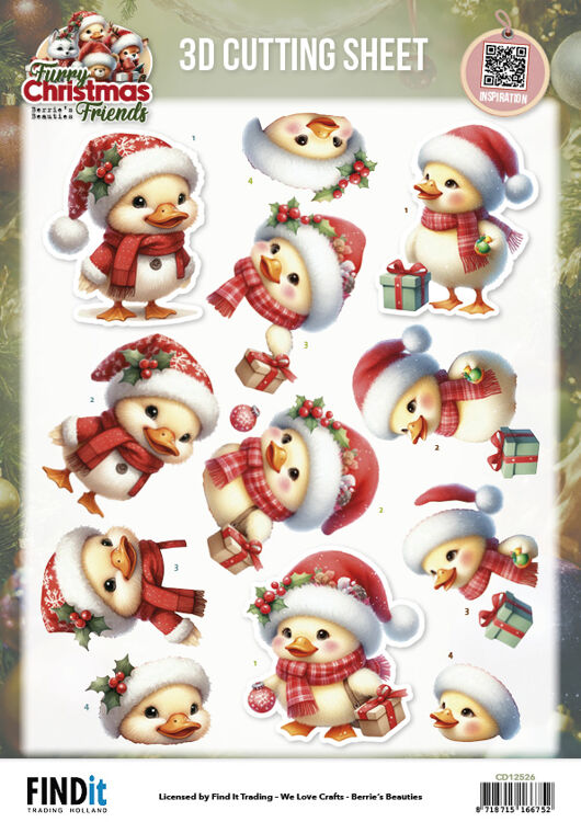3D Cutting Sheet - Berries Beauties - Furry Christmas Friends - Christmas Funny Duck