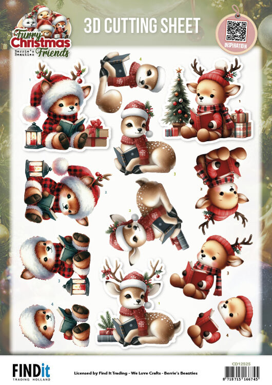 3D Cutting Sheet - Berries Beauties - Furry Christmas Friends - Christmas Deer