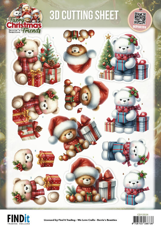 3D Cutting Sheet - Berries Beauties - Furry Christmas Friends - Christmas Bear
